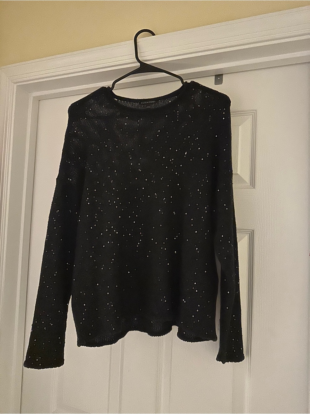 Eileen Fisher Black Open-Knit Sweater